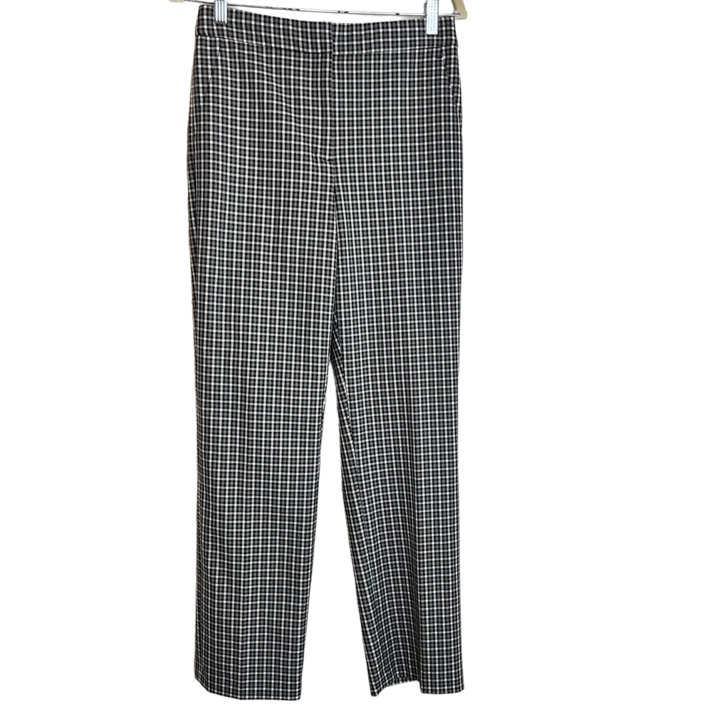 J Crew Womens Knit Pants Size 10 Tall Black Check Straight Leg Style BA269